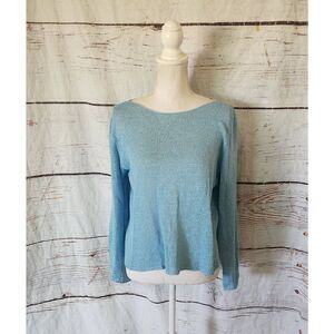 Eileen Fisher Linen Blend Open Knit Sweater Size Large Petite